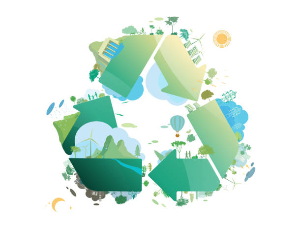 stockillustraties, clipart, cartoons en iconen met esg and eco friendly community with recycling symbol its suit to add words vector illustration graphic eps 10 - esg