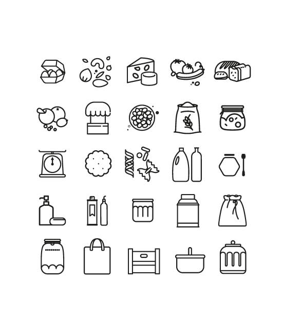 illustrations, cliparts, dessins animés et icônes de pictos et symboles pour épicerie. - airtight food box package