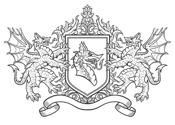 Vector illustration of Vector coat of arms with dragons