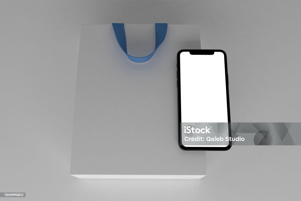 Shopping Bag With Mobile Shopping Bag With Mobile With White Background Bag Stock Photo