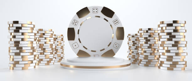 現代の白と黄金のギャンブルチップとペデスタの背景 - 3dイラストレーション - pedestal gold podium capital ストックフォトと画像