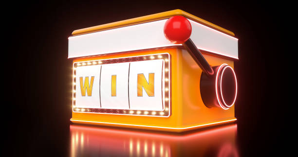 istock Modern Orange And White Slot Machine With Neon Lights - 3D Illustration 1345999004