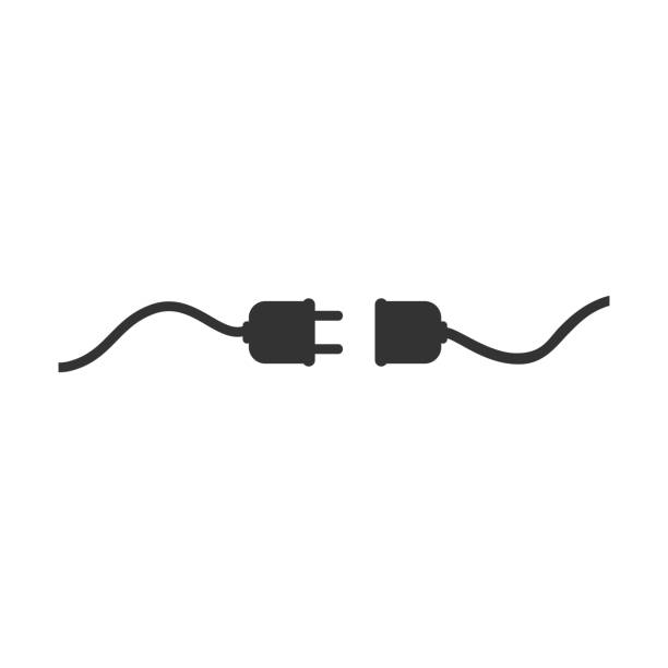 wtyczka elektryczna i gniazdo wylotowe odłączone ikona w płaskiej. ilustracja wektorowa - network connection plug outlet cable computer network stock illustrations