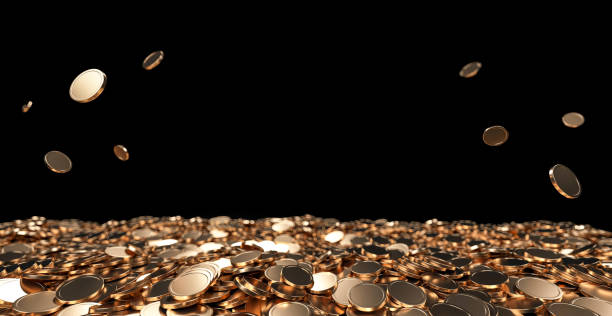 istock Bunch Of Golden Coins On Black. Empty Space - 3D Illustration 1345999065
