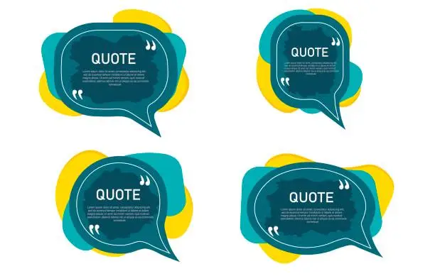 Vector illustration of Set of frame for quotes. Speech bubble icon. Template with a text box inside. Bright blank quote box with information, popular expression. Vector illustration with shadow.