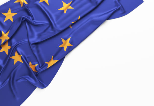 European Union flag. European Union flag. on the white-colored background. Horizontal composition with copy space. Isolated with clipping path. european parliament stock pictures, royalty-free photos & images