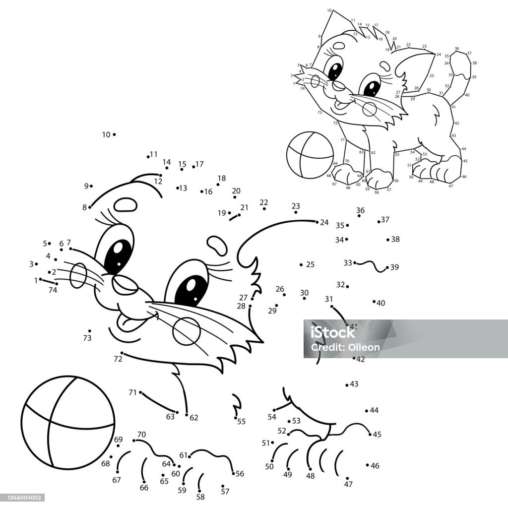 Ilustración de Puzzle Game Para Niños Juego De Números Dibujo Para Colorear  Esquema Del Pequeño Gato De Dibujos Animados Con Bola De Juego Lindo Gatito  Juguetón Libro Para Colorear Para Niños y