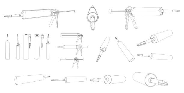 ilustraciones, imágenes clip art, dibujos animados e iconos de stock de pistola de calafateo vectorial una herramienta para tubo de silicona - silicone