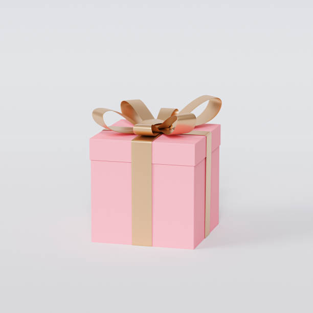 istock Pink gift box with golden ribbon on white background, 3d render 1346006422