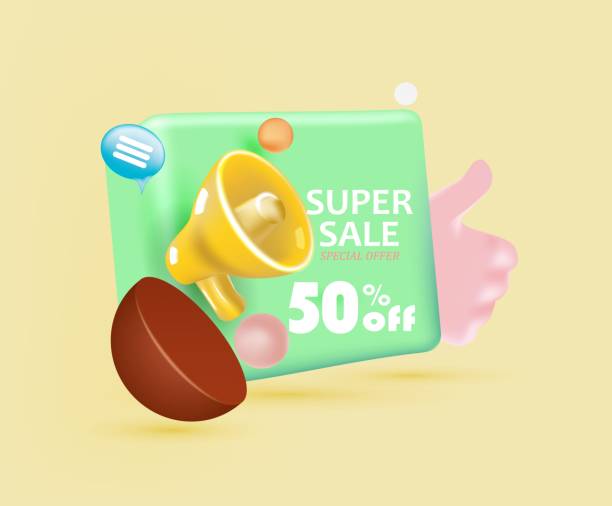 Mega Sale advertising banner concept with 3d bullhorn, promotion sale sticker, gift, social media icons. Mega Sale advertising banner concept with 3d bullhorn, promotion sale sticker, gift, social media icons. 3d vector illustration for web, mobile app, infographics. loudon stock illustrations