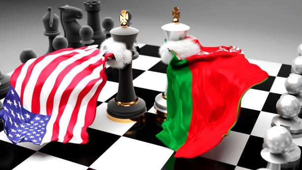 istock USA Belarus crisis, clash, conflict and debate between those two countries that aims at a trade deal or dominance symbolized by a chess game with national flags, 3d illustration 1346008207