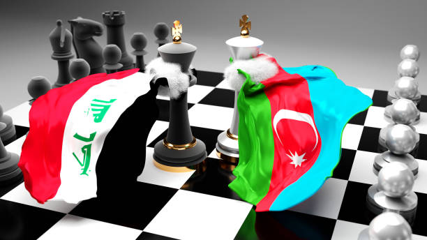 istock Iraq Azerbaijan crisis, clash, conflict and debate between those two countries that aims at a trade deal or dominance symbolized by a chess game with national flags, 3d illustration 1346008209