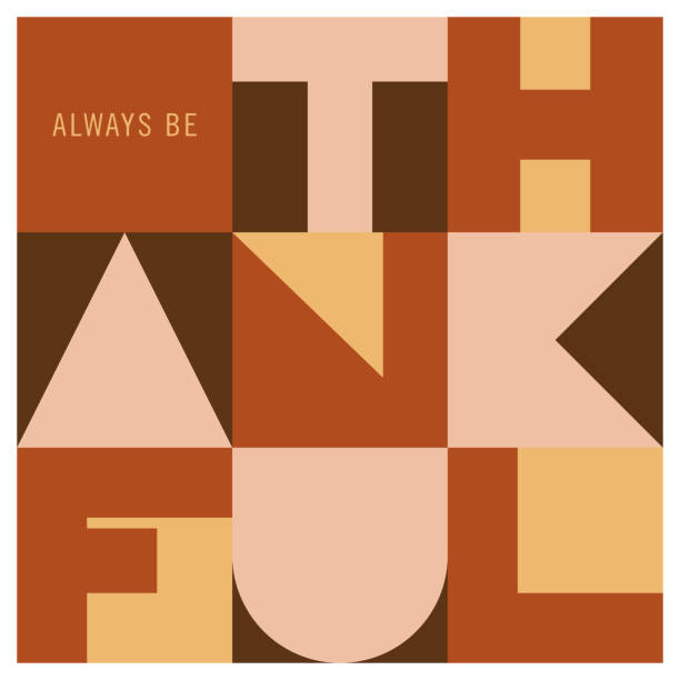 ilustraciones, imágenes clip art, dibujos animados e iconos de stock de feliz tarjeta de acción de gracias con tipografía geométrica. - thanksgiving