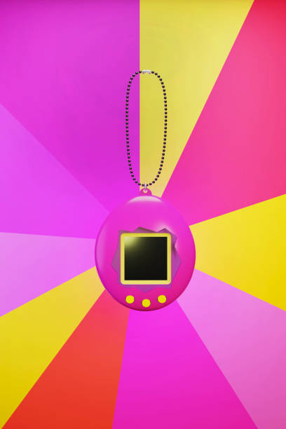 3D illustration retro game tamagotchi  on colorful  background 3D rendering