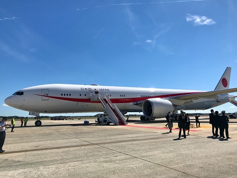 Sep/23/2021 Joint Base Andrews,MD USA.\nJapanese Air Force One.B-777 300ER.\nJapanese Prime Minister Suga visited the United States on board to participate in the QUAD meeting. Taken at Andrews Air Force Base.\nThe red carpet is laid and waiting for the car.