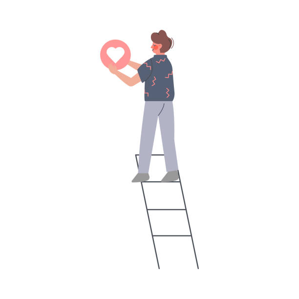 istock Man on Ladder with Like Sign for Social Media Post Vector Illustration 1346020472