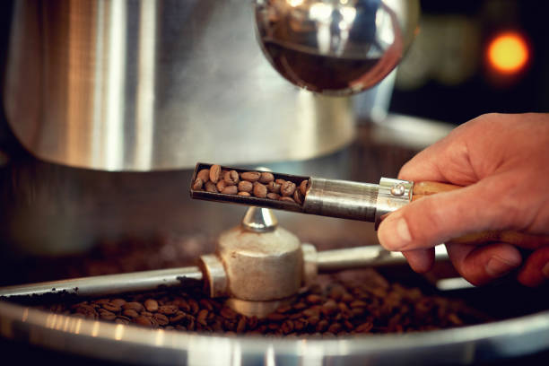 istock Close up of a worker in coffee roasting process 1346020987