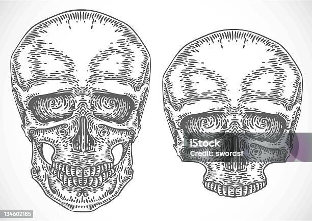 Engraved Skulls Stock Illustration - Download Image Now - Black Color, Doodle, Drawing - Activity