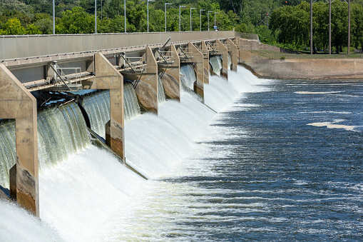 Coon Rapids Dam on the Mississippi River in Minnesota, USA. Taken on a beautiful summer day.