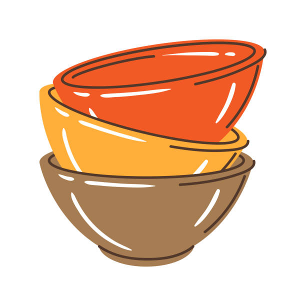 Illustration of bowls stack. Stylized kitchen and restaurant utensil. Illustration of bowls stack. Stylized kitchen and restaurant utensil item. stacking food containers stock illustrations