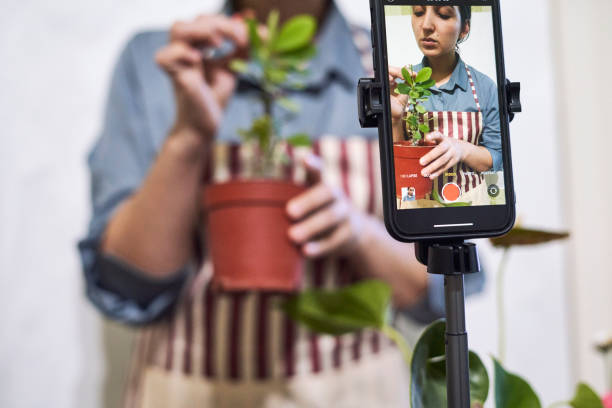 istock Multiracial florist blogger live streaming online 1346025270