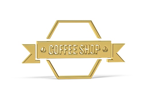 Golden 3d coffee shop icon isolated on white background - 3d render