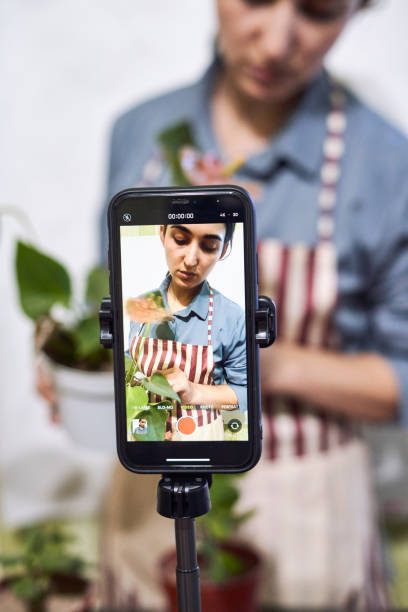 Multiracial florist blogger live streaming online