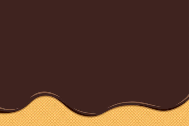 illustrazioni stock, clip art, cartoni animati e icone di tendenza di il liquido gelato al cioccolato si scioglie e scorre sulla superficie del waffle tostato. sfondo dolce con texture wafer glassata. illustrazione vettoriale piatta - ice cream dark backgrounds close up