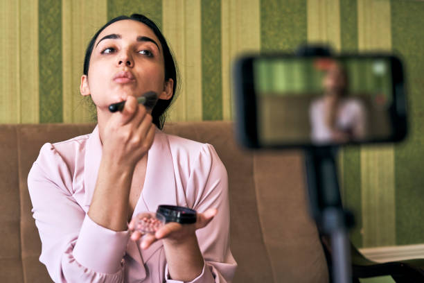 istock Beauty blogger at video streaming 1346027782