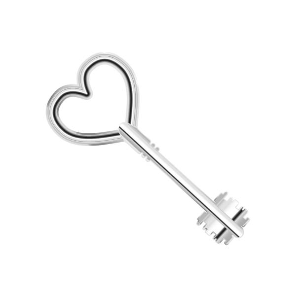 istock Vintage glossy antique silver door key in heart shape on white 1346030700