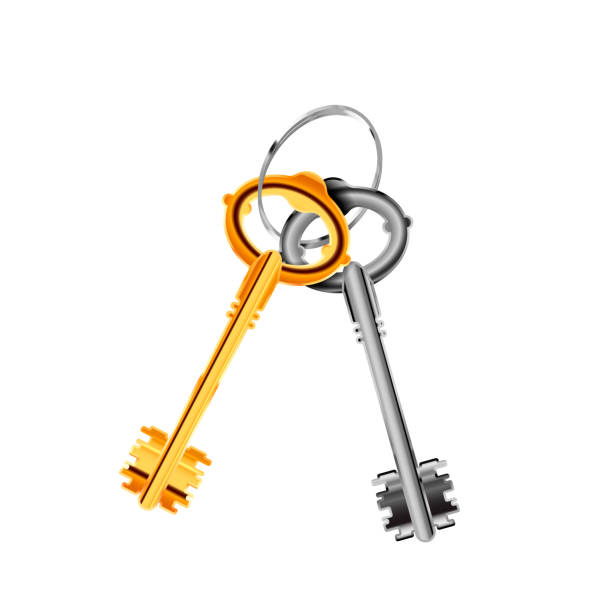 istock Couple of ancient door keys on ring on white 1346032257