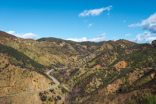 Driving in the mountains on a road trip in Ojai, California