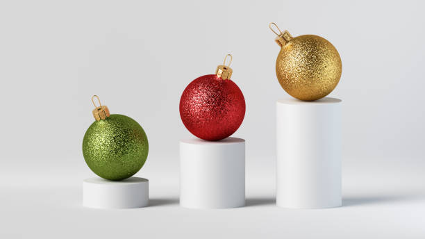istock 3d render, abstract festive infographics. White increasing chart with colorful glass balls. Holiday statistics, business metaphor. Modern minimal Christmas background 1346033548