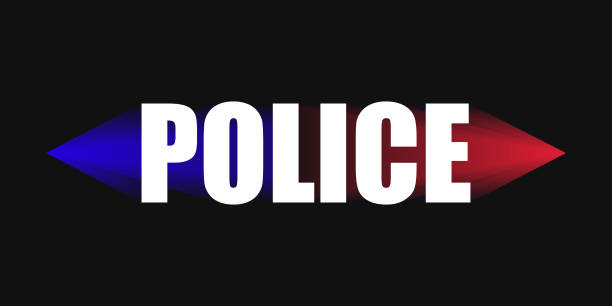 полицейское слово с сиреной световой типографики, каллиграфия жирным шрифтом выделена на черном фоне. eps 10 векторная иллюстрация. - police station flash stock illustrations