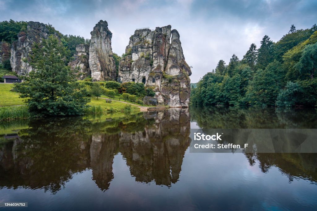 The Externsteine ​​in Germany. In the morning at the Externsteine ​​in Germany. Externsteine Stock Photo