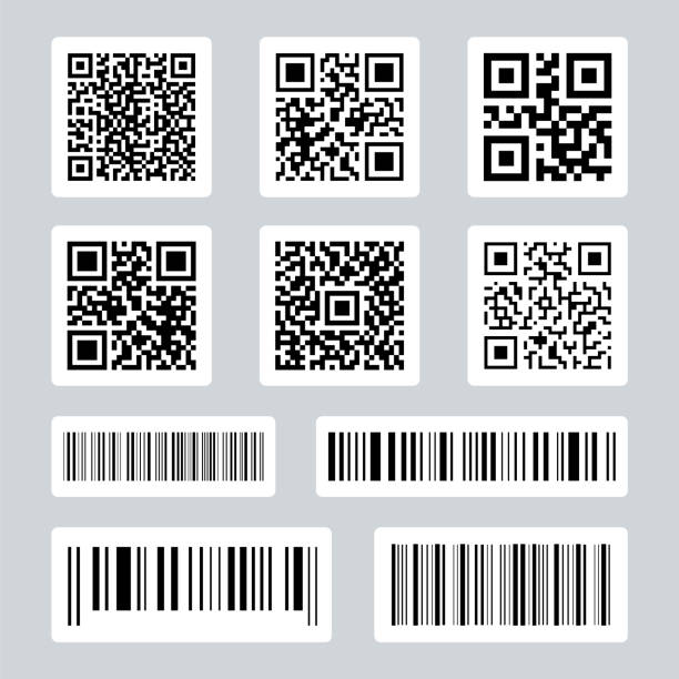 illustrations, cliparts, dessins animés et icônes de ensemble de codes-barres et de codes qr. informations sur le code. codes-barres industriels. étiquette de prix pour le balayage laser. vente d’informations sur le produit. vecteur - coding