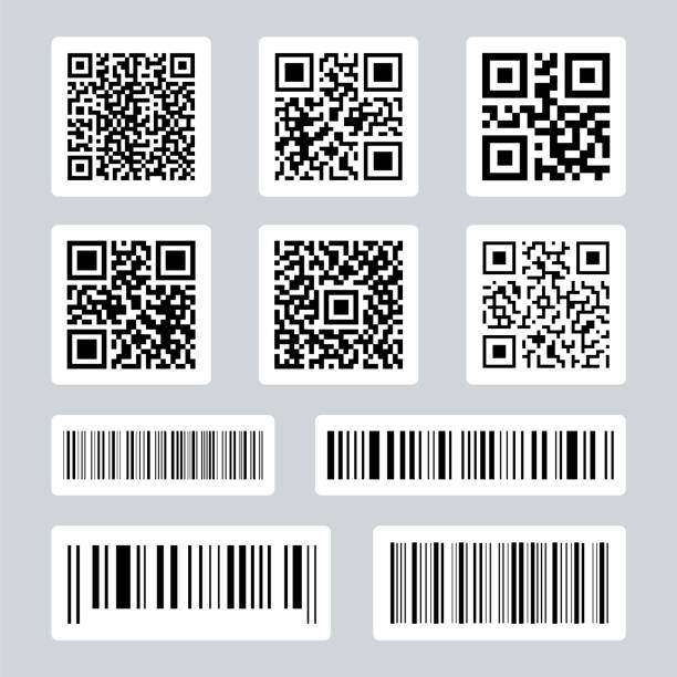 Set of barcodes and QR codes. Code information. Industrial barcodes. Price tag for laser scanning. Sale product information. Vector Set of barcodes and QR codes. Code information. Industrial barcodes. Price tag for laser scanning. Sale product information. Vector fabric swatch stock illustrations