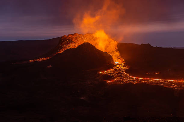 istock Volcanic eruption on Iceland in the evening 1346035413