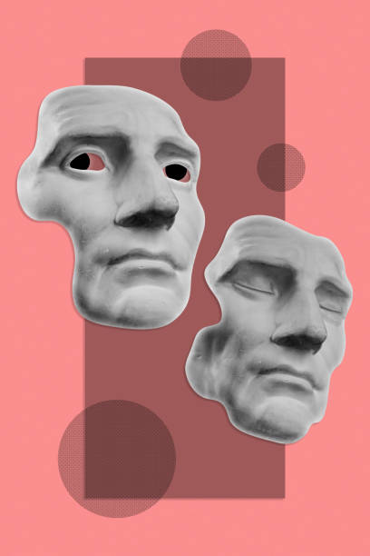 istock Collage with sculpture of human face in a pop art style. Modern creative concept image with ancient statue head. Zine culture. Contemporary art poster. Funky punk minimalism. Retro surreal design. 1346037002