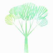 istock Palm tree painted in green watercolor on a white background. 1346038990