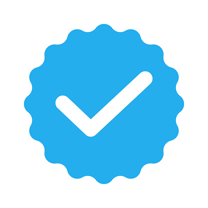 Blue verification check mark icon vector stock illustration.
