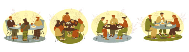 カフェでの人や不満の集合、バナー - dining table table cartoon dining点のイラスト素材／クリップアート素材／マンガ素材／アイコン素材