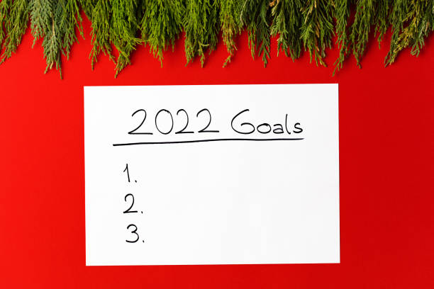 istock 2022 new year goal, plan, notebook action text. christmas background. 1346045281