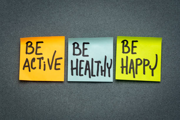 be active, healthy and happy inspirational reminder notes, lifestyle concept