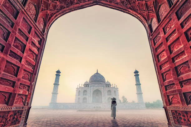 Taj Mahal mausoleum in Agra Taj Mahal in sunrise light, Agra, India taj mahal stock pictures, royalty-free photos & images