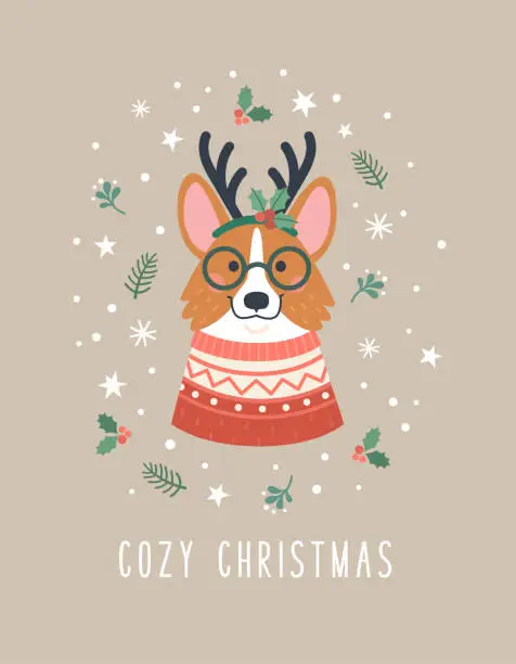 Vector illustration of Cozy Christmas greeting card.