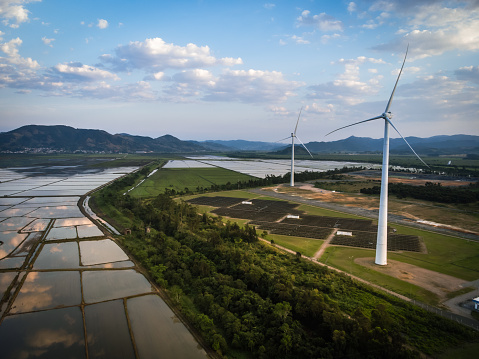 Aerial view of a region with a sustainable plant in the production of clean energy
