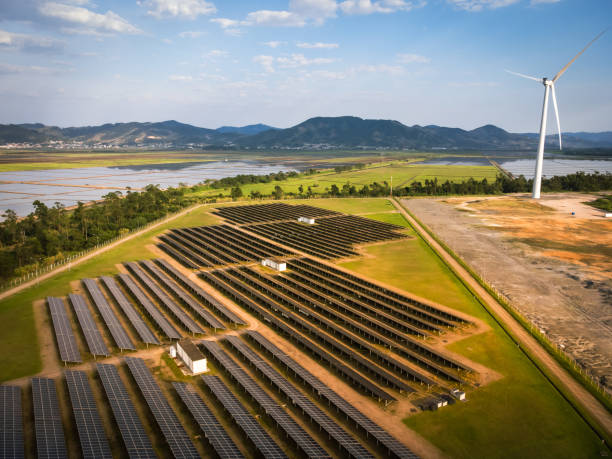 Large solar energy farm and windmill