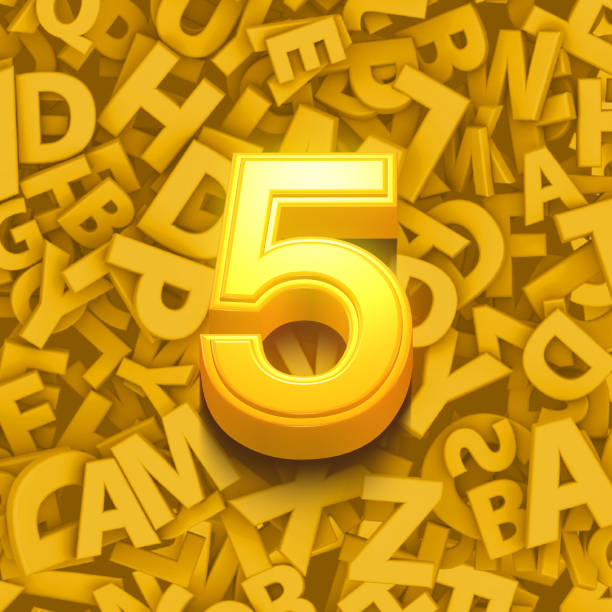 istock 3d illustration, 3d Golden numbers and letters, five 1346057593