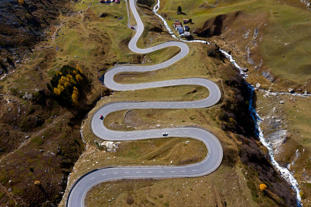 istock Julier Pass with Car Traffic, Aerial View 1346059454
